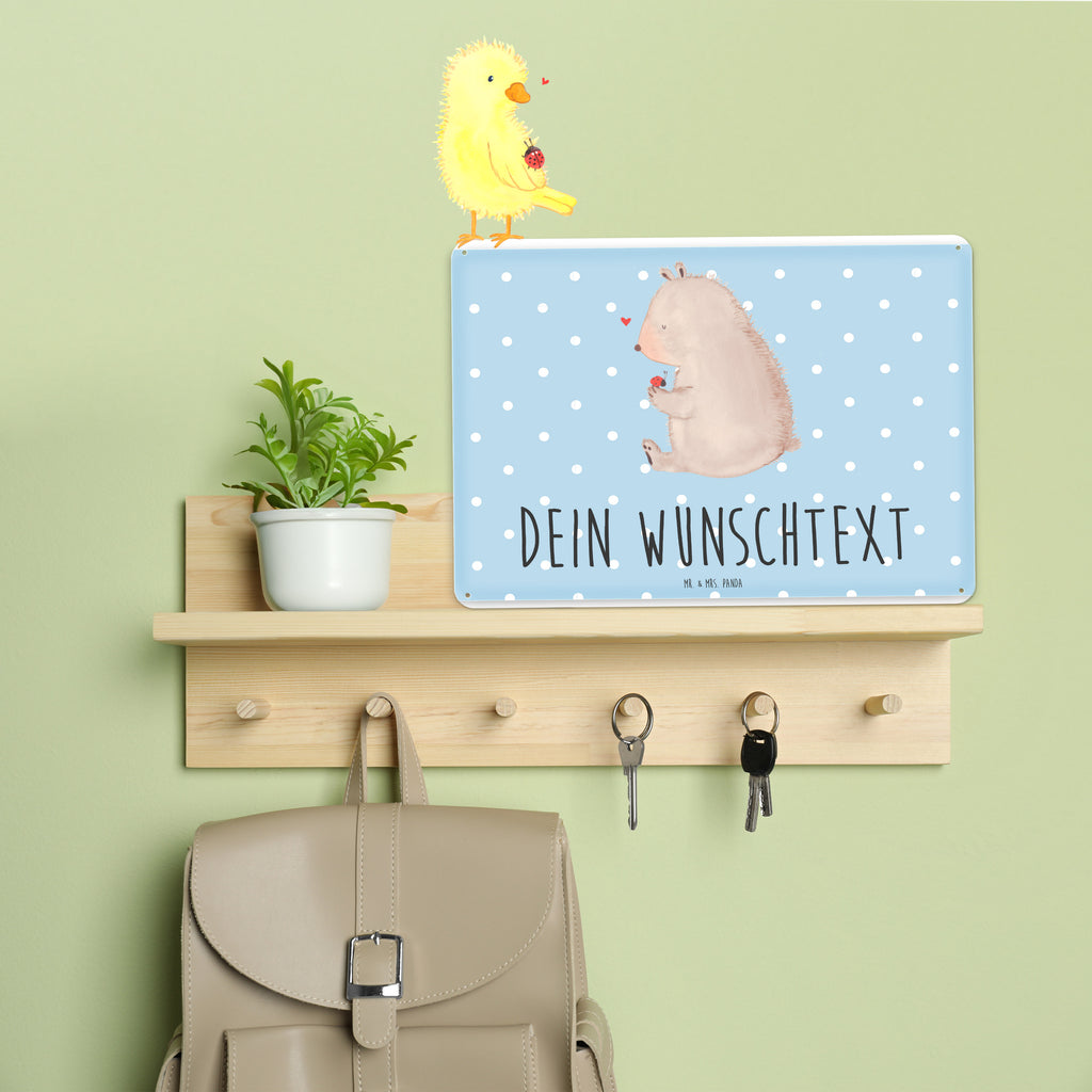 Personalisiertes Blechschild Bär Marienkäfer Blechschild, Metallschild, Geschenk Schild, Schild, Magnet-Metall-Schild, Deko Schild, Wandschild, Wand-Dekoration, Türschild, Bär, Teddy, Teddybär, Marienkäfer, Liebe, Freiheit, Motivation, Das Leben ist schön