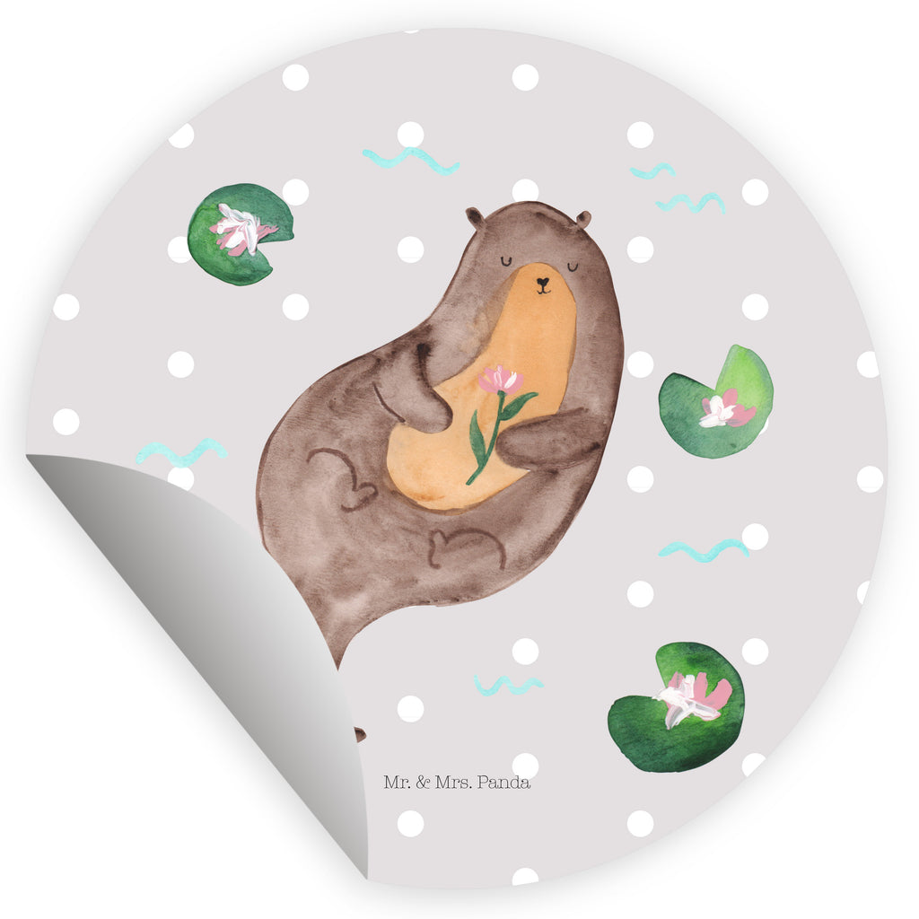 Rund Aufkleber Otter mit Seerose Sticker, Aufkleber, Etikett, Otter, Fischotter, Seeotter, Otter Seeotter See Otter