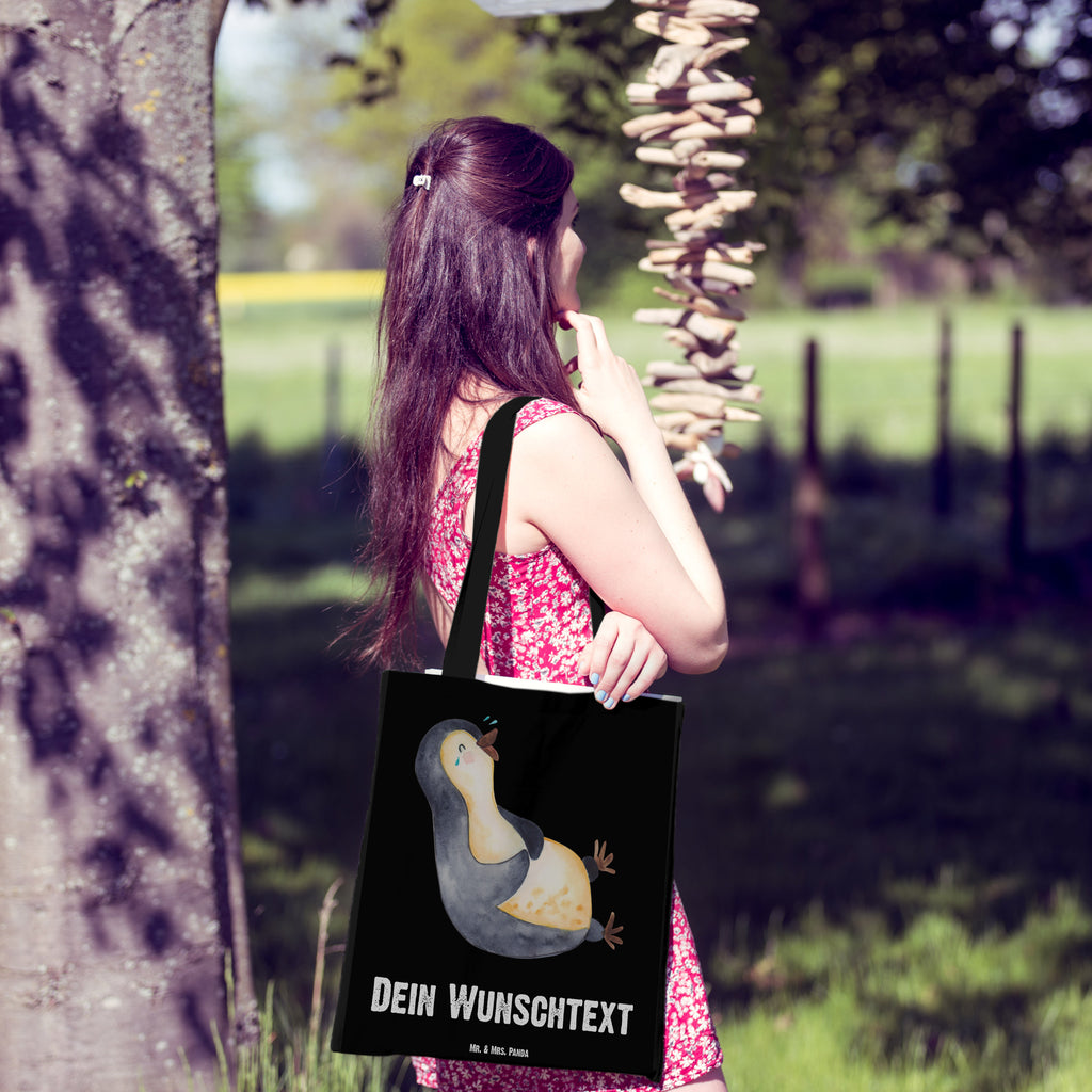 Personalisierte Tragetasche Pinguin lachend Personalisierte Beuteltasche, Personalisierter Beutel, Personalisierte Einkaufstasche, Personalisierter Jutebeutel, Personalisierter Stoffbeutel, Tragetasche mit Namen, Einkaufstasche mit Namen, Stoffbeutel mit Namen, Personalisierte Tasche, Personalisierte Jutetasche, Personalisierte Kindergartentasche, Pinguin, Pinguine, lustiger Spruch, Optimismus, Fröhlich, Lachen, Humor, Fröhlichkeit