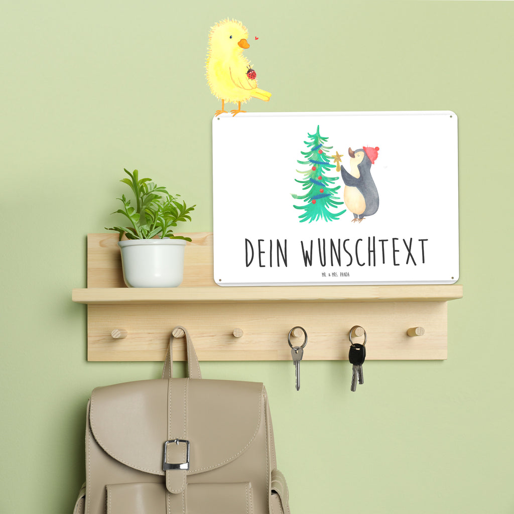 Personalisiertes Blechschild Pinguin Weihnachtsbaum Blechschild, Metallschild, Geschenk Schild, Schild, Magnet-Metall-Schild, Deko Schild, Wandschild, Wand-Dekoration, Türschild, Winter, Weihnachten, Weihnachtsdeko, Nikolaus, Advent, Heiligabend, Wintermotiv, Pinguin