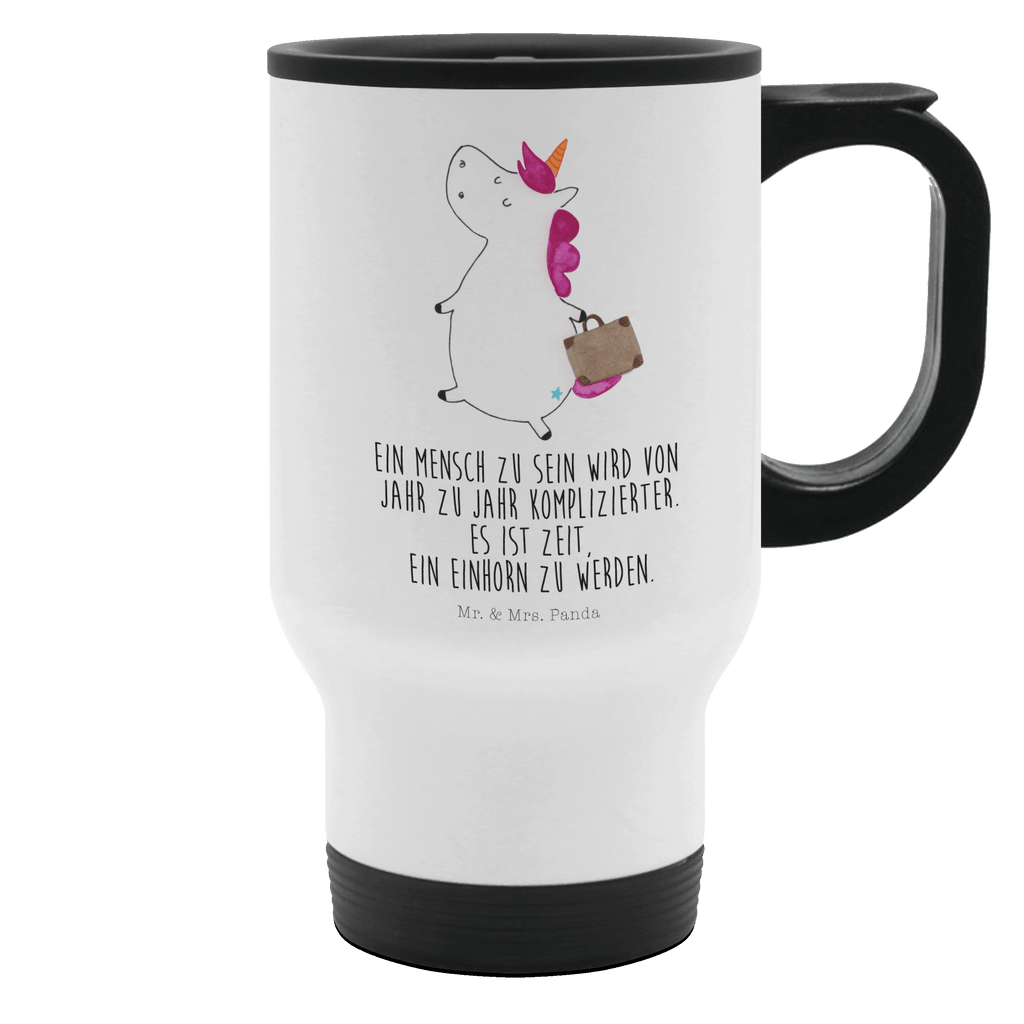 Thermobecher Einhorn Koffer Thermobecher, To Go Becher, Thermotasse, Kaffeebecher, Isolierbecher, Thermobecher To Go, Warmhaltetasse, Edelstahlbecher, Reisebecher, Tasse mit Deckel, Thermobecher für 400 ml, Kaffeetasse zum Mitnehmen, Tasse zum Mitnehmen, Spülmaschinenfest, Einhorn, Einhörner, Einhorn Deko, Pegasus, Unicorn, unicorn, Koffer, Verreisen, Reise, Gepäck, Abenteuer, Erwachsen, Kind, albern, Spaß, lustig, witzig