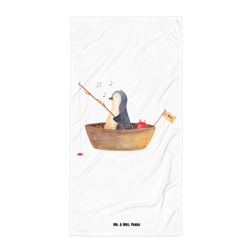 XL Badehandtuch Pinguin Angelboot Handtuch, Badetuch, Duschtuch, Strandtuch, Saunatuch, Pinguin, Pinguine, Angeln, Boot, Angelboot, Lebenslust, Leben, genießen, Motivation, Neustart, Neuanfang, Trennung, Scheidung, Geschenkidee Liebeskummer