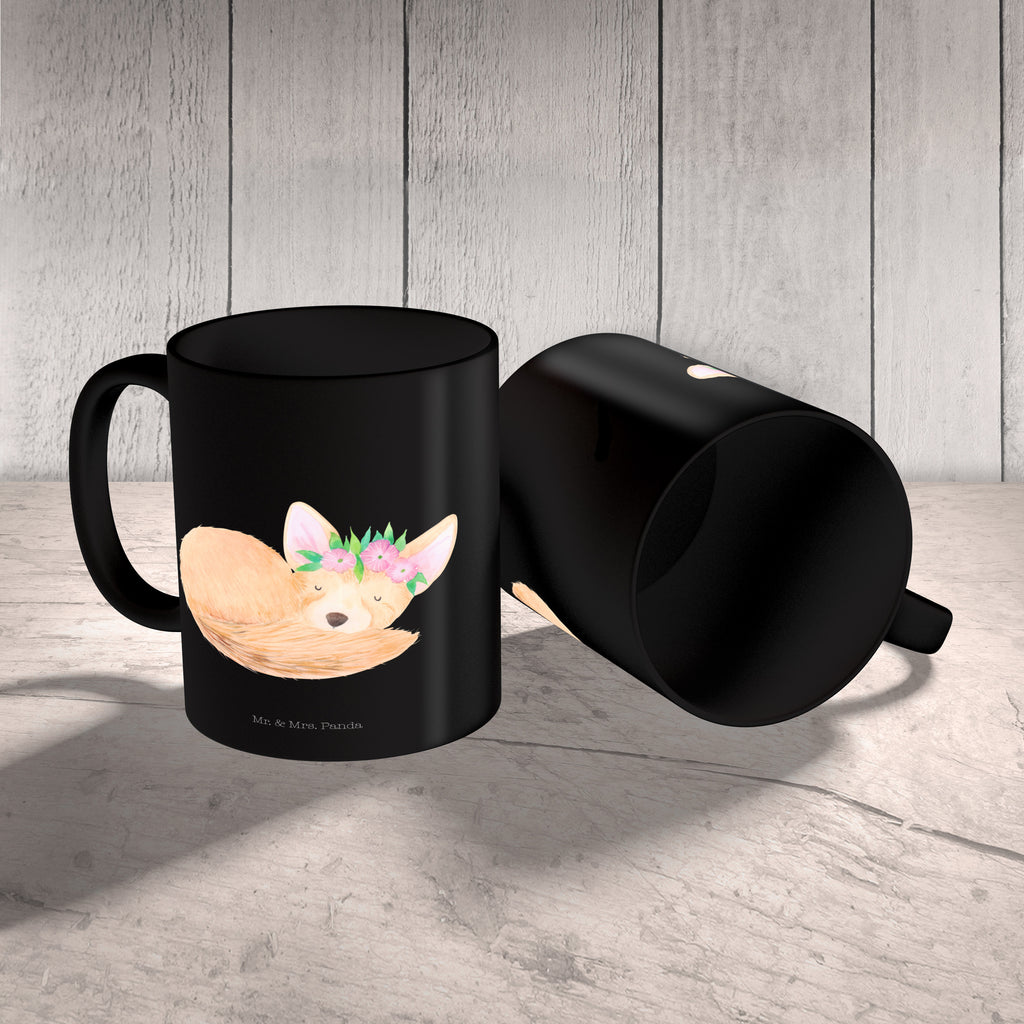 Tasse Wüstenfuchs Blumenkranz Tasse, Kaffeetasse, Teetasse, Becher, Kaffeebecher, Teebecher, Keramiktasse, Porzellantasse, Büro Tasse, Geschenk Tasse, Tasse Sprüche, Tasse Motive, Kaffeetassen, Tasse bedrucken, Designer Tasse, Cappuccino Tassen, Schöne Teetassen, Afrika, Wildtiere, Wüste, Wüstenfuchs, Blumen, Blumenkranz, Glücklich