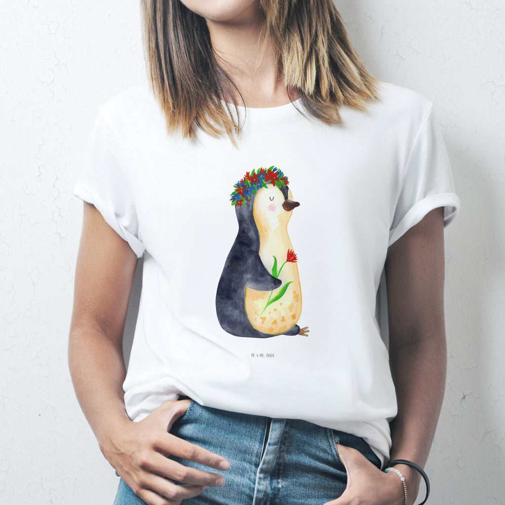 T-Shirt Standard Pinguin Blumenkranz T-Shirt, Shirt, Tshirt, Lustiges T-Shirt, T-Shirt mit Spruch, Party, Junggesellenabschied, Jubiläum, Geburstag, Herrn, Damen, Männer, Frauen, Schlafshirt, Nachthemd, Sprüche, Pinguin, Pinguine, Blumenkranz, Universum, Leben, Wünsche, Ziele, Lebensziele, Motivation, Lebenslust, Liebeskummer, Geschenkidee