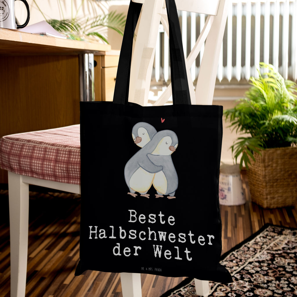 Tragetasche Pinguin Beste Halbschwester der Welt Beuteltasche, Beutel, Einkaufstasche, Jutebeutel, Stoffbeutel, Tasche, Shopper, Umhängetasche, Strandtasche, Schultertasche, Stofftasche, Tragetasche, Badetasche, Jutetasche, Einkaufstüte, Laptoptasche, für, Dankeschön, Geschenk, Schenken, Geburtstag, Geburtstagsgeschenk, Geschenkidee, Danke, Bedanken, Mitbringsel, Freude machen, Geschenktipp, Halbschwester, Stiefschwester, Stiefgeschwister, Schwestern, Schwester, Geschwister, Schwesterherz, Sister, Familie, Kleinigkeit, Beste, Tochter, Liebe, Kinder