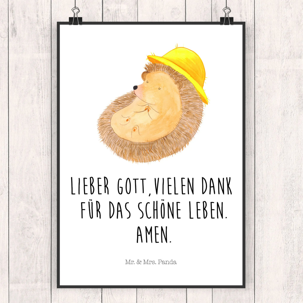 Poster Igel Beten Poster, Wandposter, Bild, Wanddeko, Küchenposter, Kinderposter, Wanddeko Bild, Raumdekoration, Wanddekoration, Handgemaltes Poster, Mr. & Mrs. Panda Poster, Designposter, Kunstdruck, Posterdruck, Tiermotive, Gute Laune, lustige Sprüche, Tiere, Igel, Igel mit Hut, Sonnenhut, Gott, Amen, beten, Leben, Dankbarkeit, Dankbar sein, dankbar, genießen