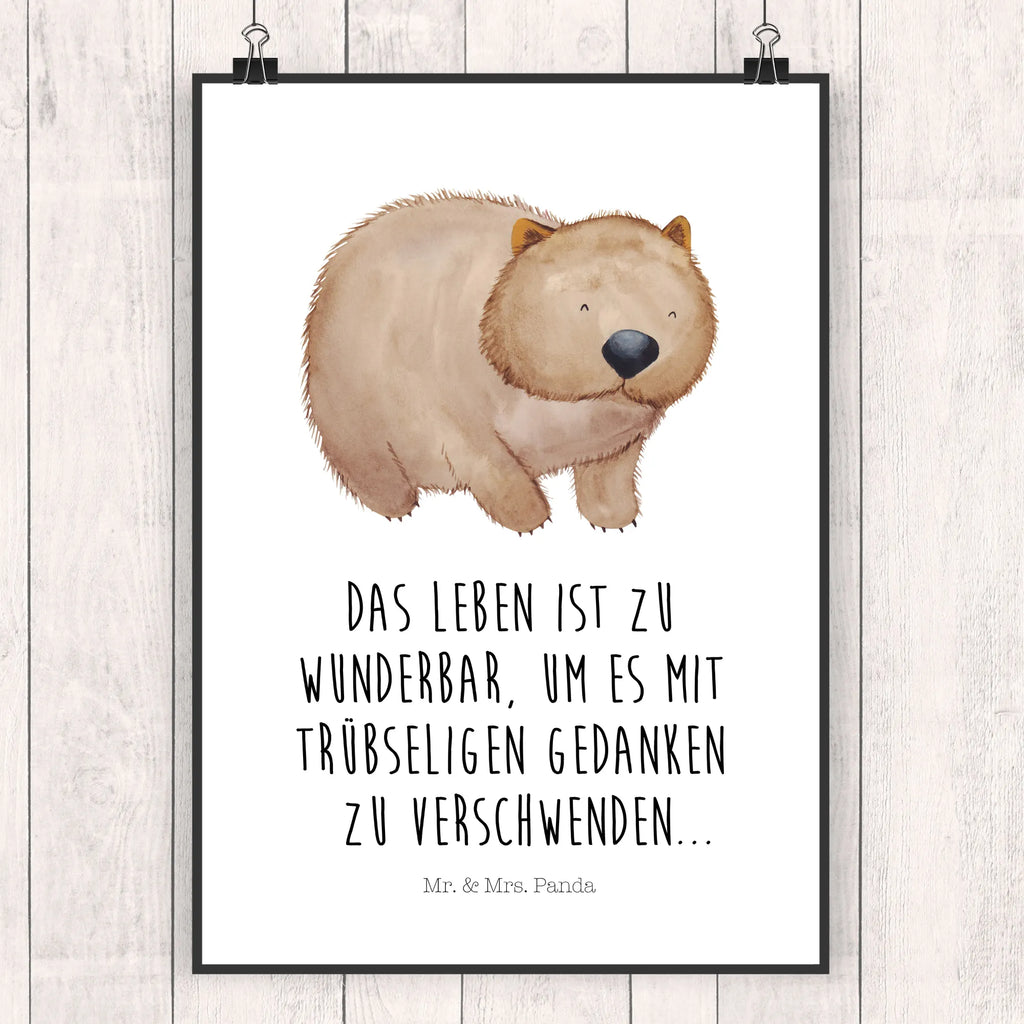 Poster Wombat Poster, Wandposter, Bild, Wanddeko, Küchenposter, Kinderposter, Wanddeko Bild, Raumdekoration, Wanddekoration, Handgemaltes Poster, Mr. & Mrs. Panda Poster, Designposter, Kunstdruck, Posterdruck, Tiermotive, Gute Laune, lustige Sprüche, Tiere, Wombat, Das Leben ist schön, Motivation, Spruch, Australien