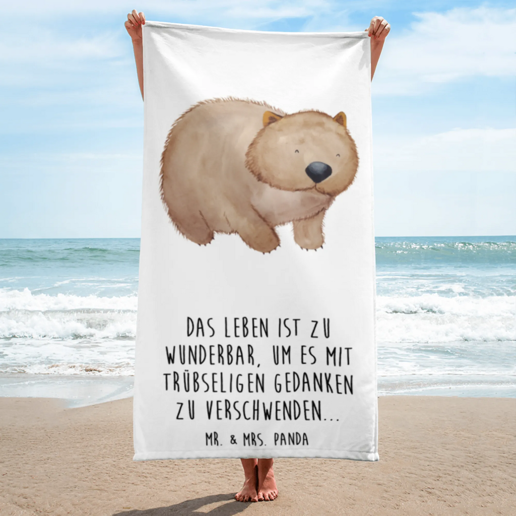 XL Badehandtuch Wombat Handtuch, Badetuch, Duschtuch, Strandtuch, Saunatuch, Tiermotive, Gute Laune, lustige Sprüche, Tiere, Wombat, Das Leben ist schön, Motivation, Spruch, Australien