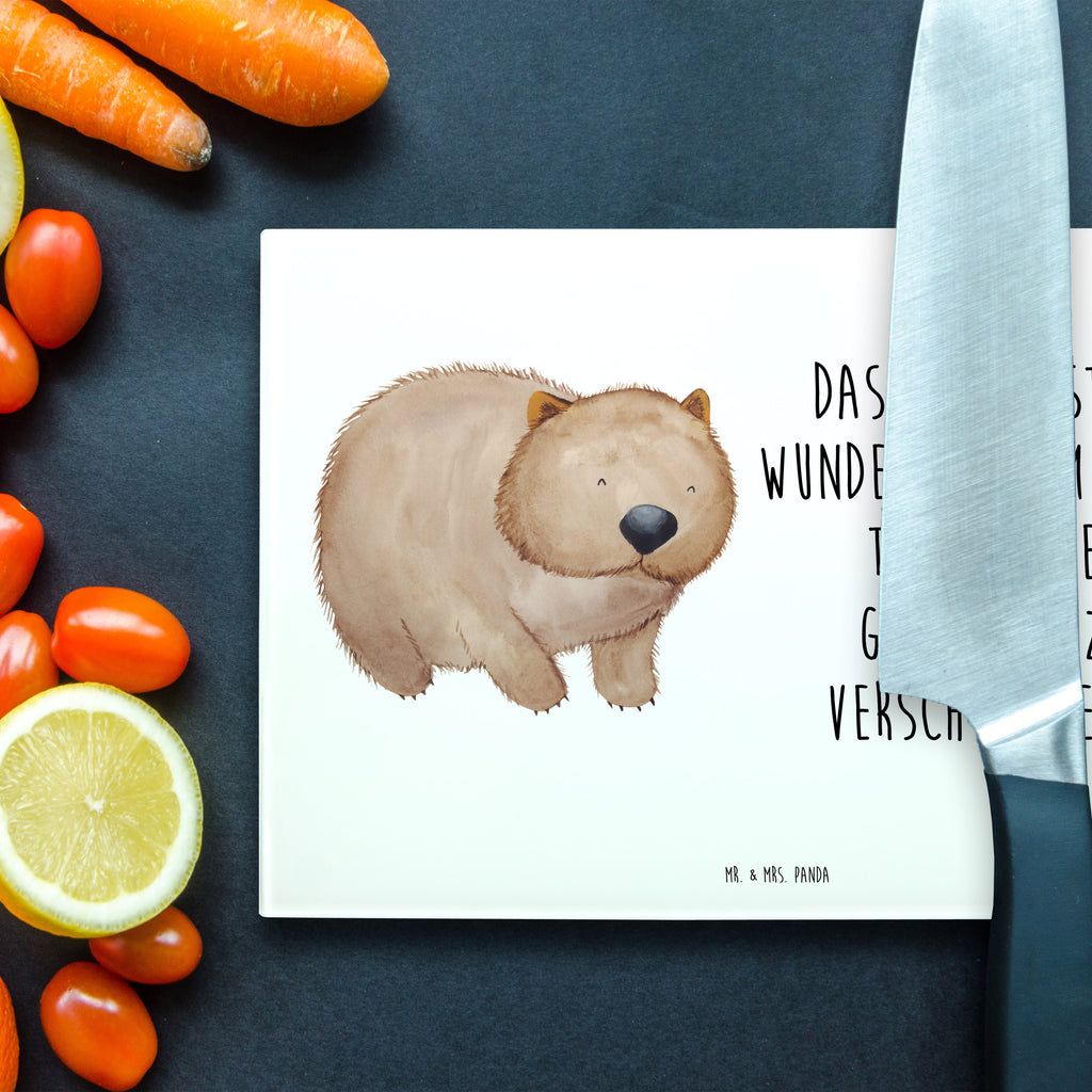 Glasschneidebrett Wombat Glasschneidebrett, Schneidebrett, Tiermotive, Gute Laune, lustige Sprüche, Tiere, Wombat, Das Leben ist schön, Motivation, Spruch, Australien