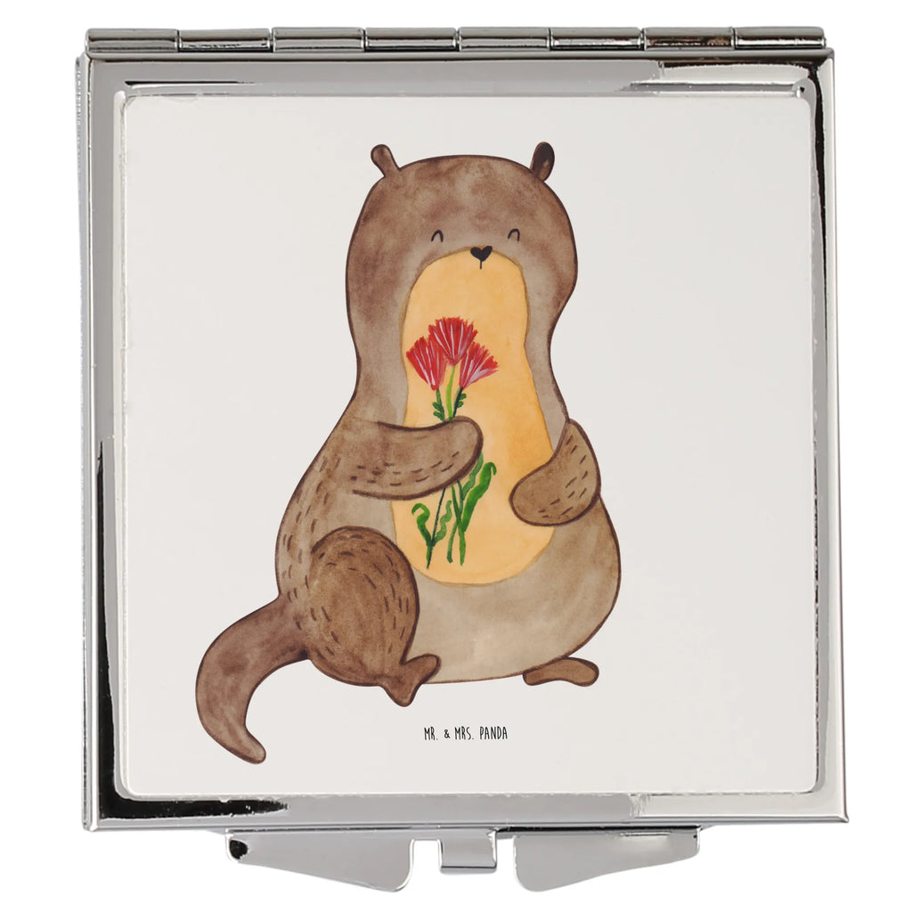 Handtaschenspiegel quadratisch Otter Blumenstrauß Spiegel, Handtasche, Quadrat, silber, schminken, Schminkspiegel, Otter, Fischotter, Seeotter, Otter Seeotter See Otter