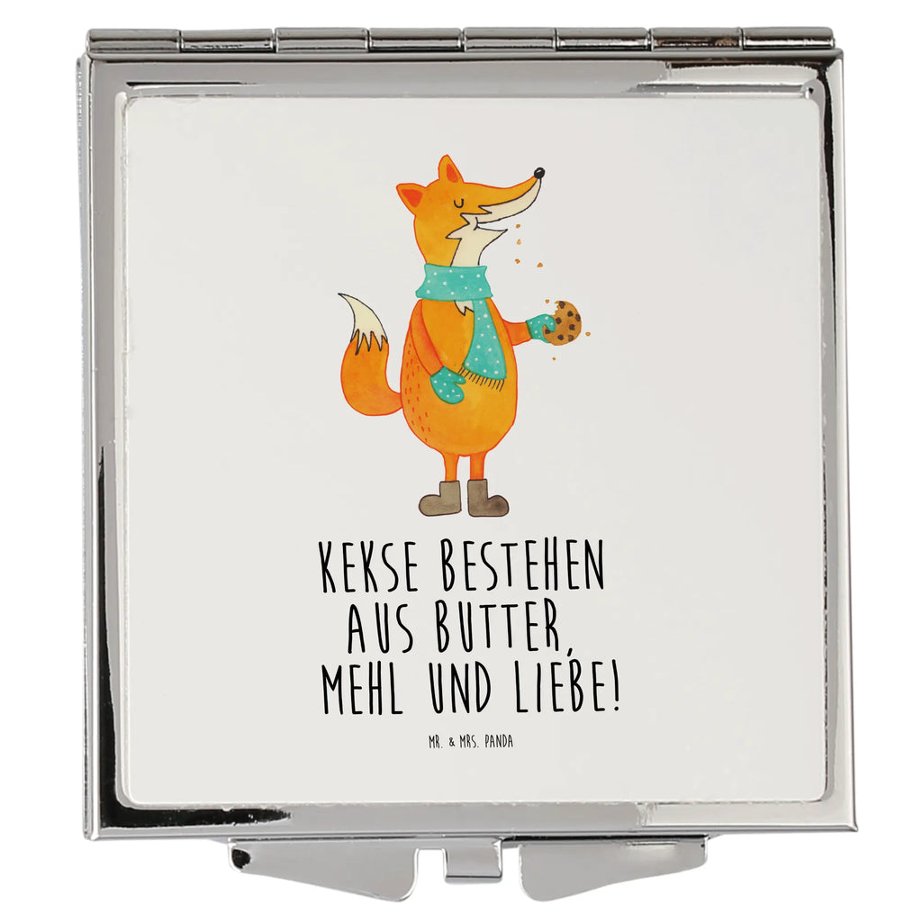 Handtaschenspiegel quadratisch Fuchs Keks Spiegel, Handtasche, Quadrat, silber, schminken, Schminkspiegel, Fuchs, Füchse, Backen Spruch, Kekse, Winter, Weihnachtszeit, Plätzchen, Liebe, Küche Deko