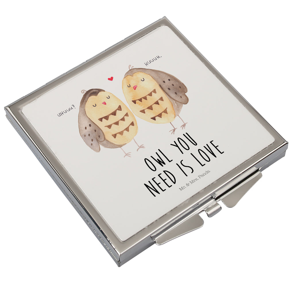 Handtaschenspiegel quadratisch Eulen Liebe Spiegel, Handtasche, Quadrat, silber, schminken, Schminkspiegel, Eule, Eule Deko, Liebe, Hochzeit Spruch, Owl, All you need is love, Liebe Spruch, Freundin Geschenk, Freund, Wortspiel lustig