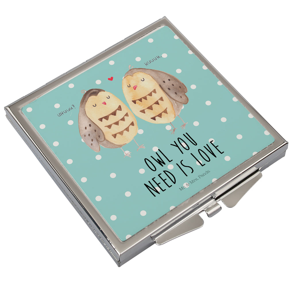 Handtaschenspiegel quadratisch Eulen Liebe Spiegel, Handtasche, Quadrat, silber, schminken, Schminkspiegel, Eule, Eule Deko, Liebe, Hochzeit Spruch, Owl, All you need is love, Liebe Spruch, Freundin Geschenk, Freund, Wortspiel lustig