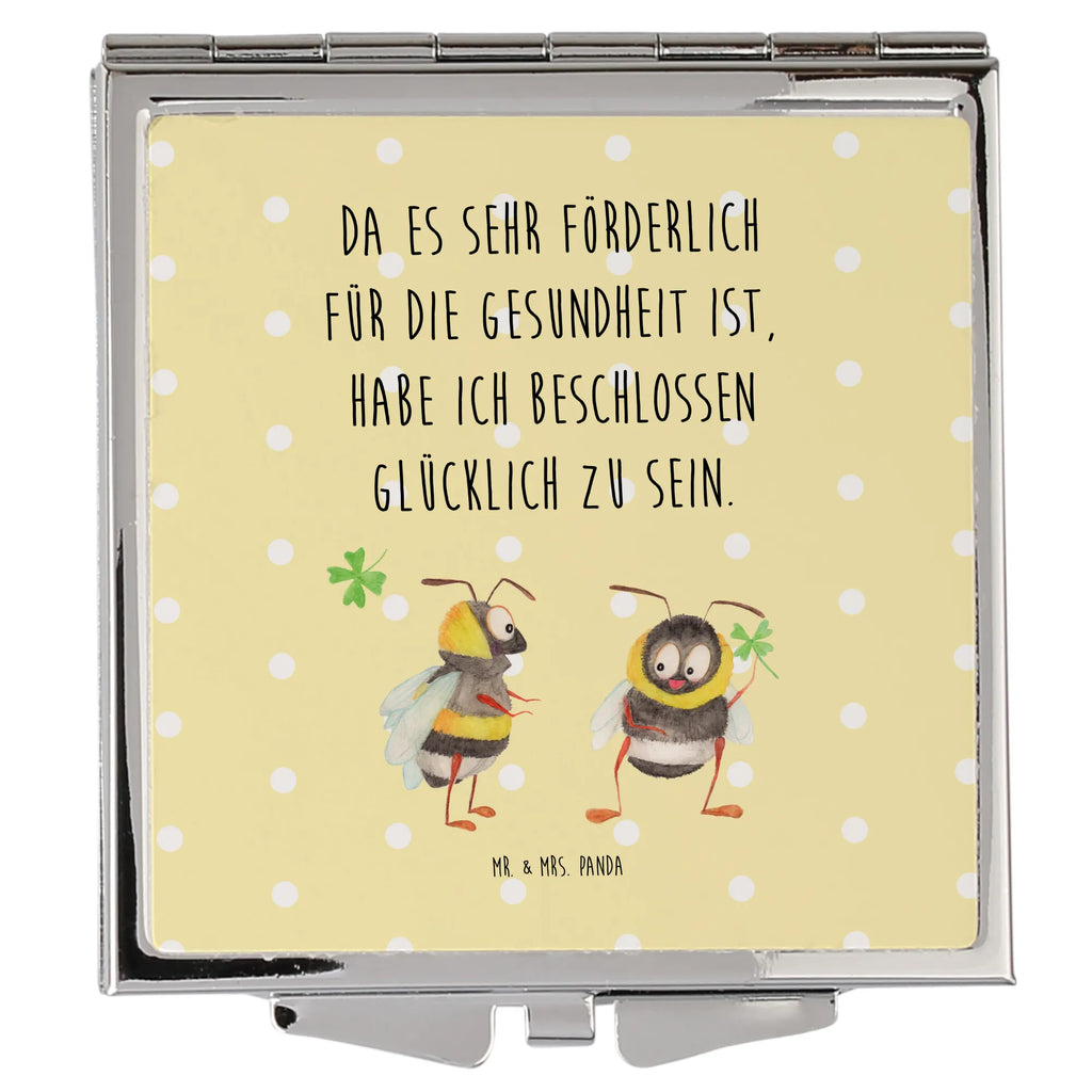 Handtaschenspiegel quadratisch Hummeln mit Kleeblatt Spiegel, Handtasche, Quadrat, silber, schminken, Schminkspiegel, Tiermotive, Gute Laune, lustige Sprüche, Tiere, Hummel, Biene, Spruch positiv, Biene Deko, Spruch schön, glücklich sein, glücklich werden, Spruch fröhlich