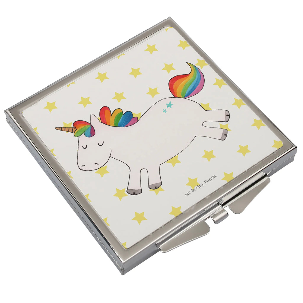 Handtaschenspiegel quadratisch Einhorn Happy Spiegel, Handtasche, Quadrat, silber, schminken, Schminkspiegel, Einhorn, Einhörner, Einhorn Deko, Pegasus, Unicorn, glücklich, fröhlich, Spaß, Freude, Lebensfreude, witzig, spannend, Lächeln, Lachen