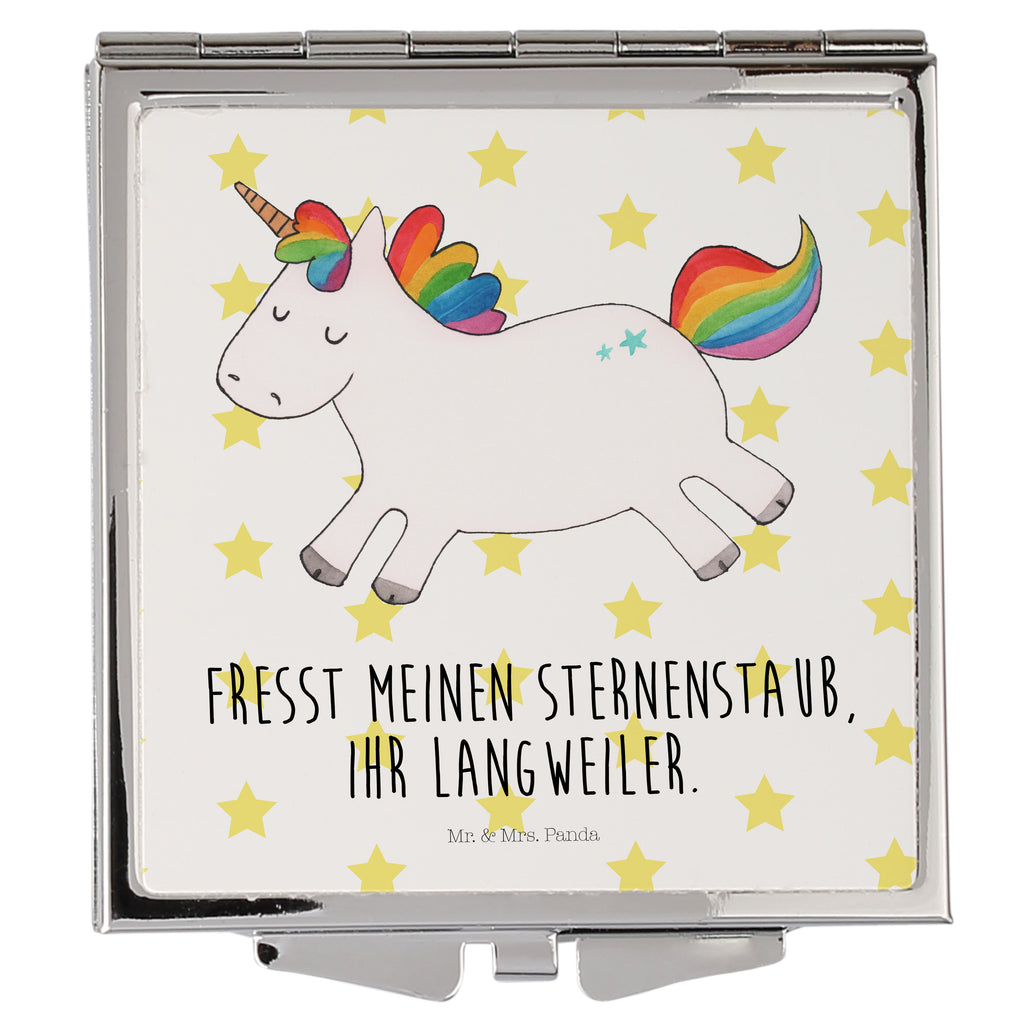 Handtaschenspiegel quadratisch Einhorn Happy Spiegel, Handtasche, Quadrat, silber, schminken, Schminkspiegel, Einhorn, Einhörner, Einhorn Deko, Pegasus, Unicorn, glücklich, fröhlich, Spaß, Freude, Lebensfreude, witzig, spannend, Lächeln, Lachen