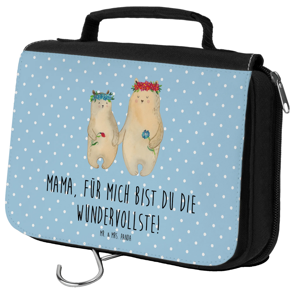 Kulturbeutel Bären mit Blumenkranz Kulturbeutel, Zum Aufhängen, Waschtasche, Kosmetiktasche, Damen, Herren, Aufbewahrungstasche, Schminktasche, Kosmetikbeutel, Organizer, Kulturtasche, Schminkutensil, Familie, Vatertag, Muttertag, Bruder, Schwester, Mama, Papa, Oma, Opa, Bär, Bären, Mutter, Mutti, Mami, Lieblingsmensch, Lieblingsmama, beste Mutter, weltbeste Mama, Geschenk Mama. Muttertag, Tochter, Kind, Kinder, Töchter, Family, Vorbild