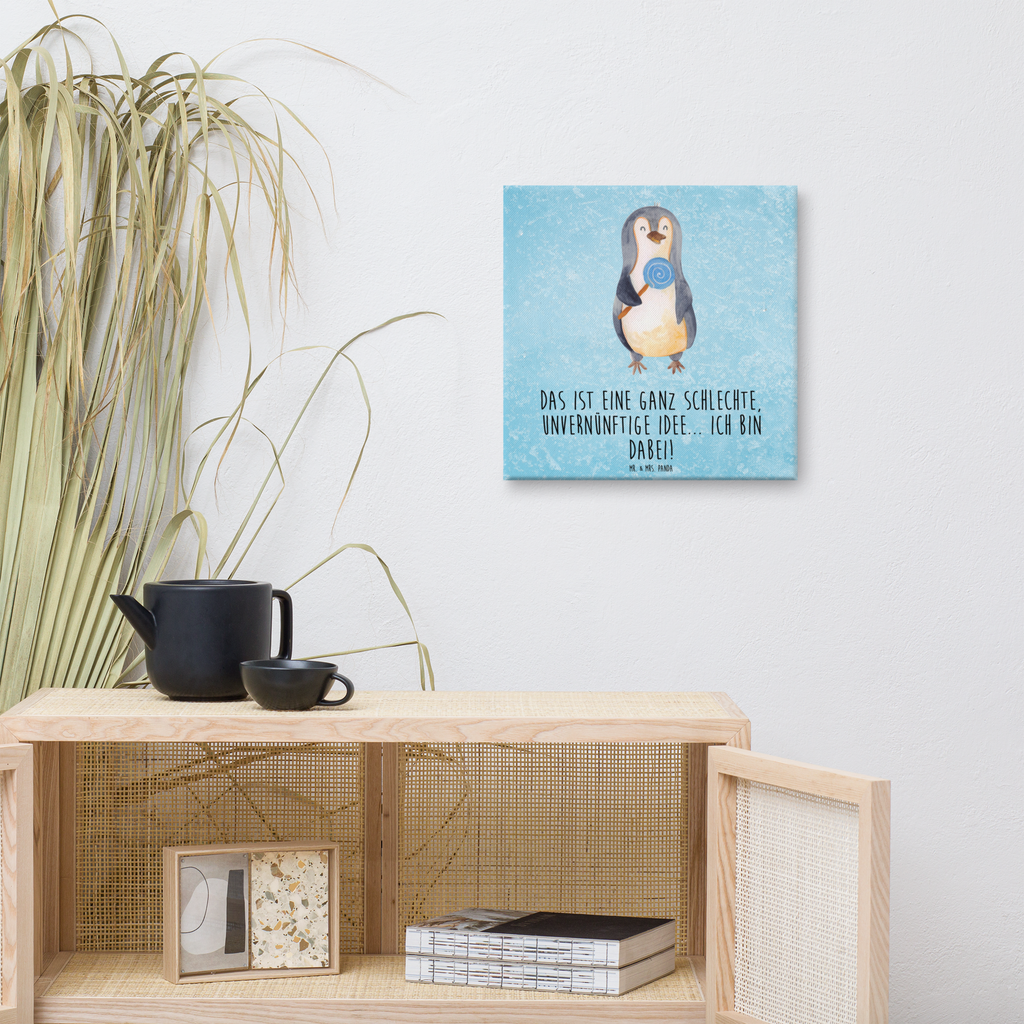 Leinwand Bild Pinguin Lolli Leinwand, Bild, Kunstdruck, Wanddeko, Dekoration, Pinguin, Pinguine, Lolli, Süßigkeiten, Blödsinn, Spruch, Rebell, Gauner, Ganove, Rabauke