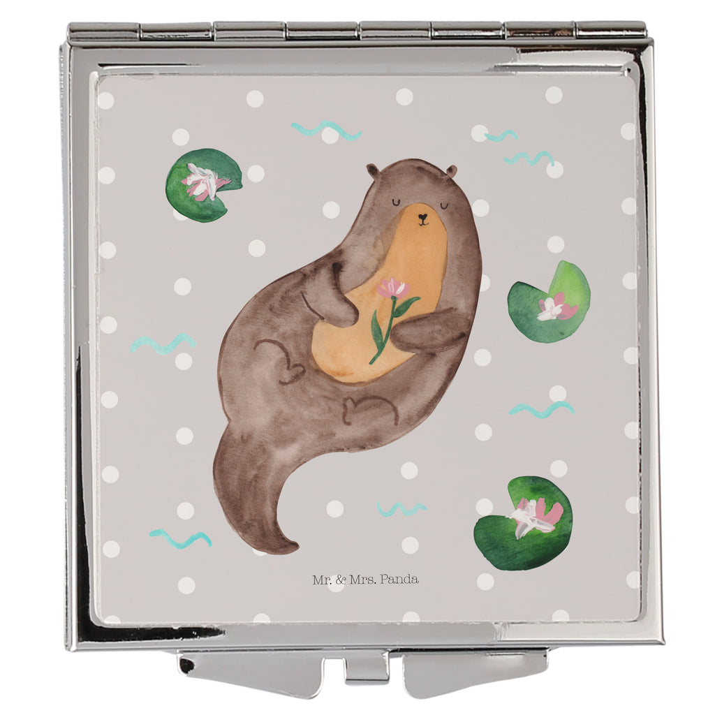 Handtaschenspiegel quadratisch Otter Seerose Spiegel, Handtasche, Quadrat, silber, schminken, Schminkspiegel, Otter, Fischotter, Seeotter, Otter Seeotter See Otter