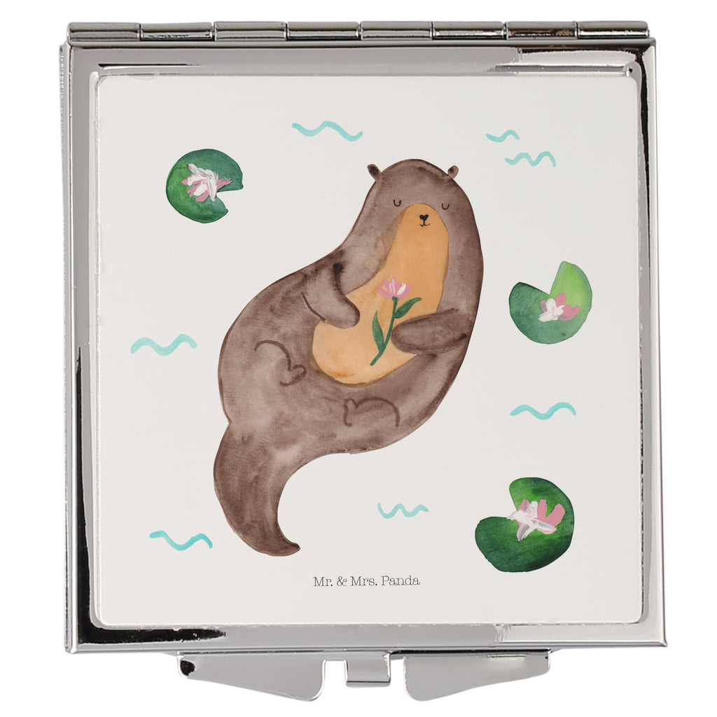 Handtaschenspiegel quadratisch Otter Seerose Spiegel, Handtasche, Quadrat, silber, schminken, Schminkspiegel, Otter, Fischotter, Seeotter, Otter Seeotter See Otter