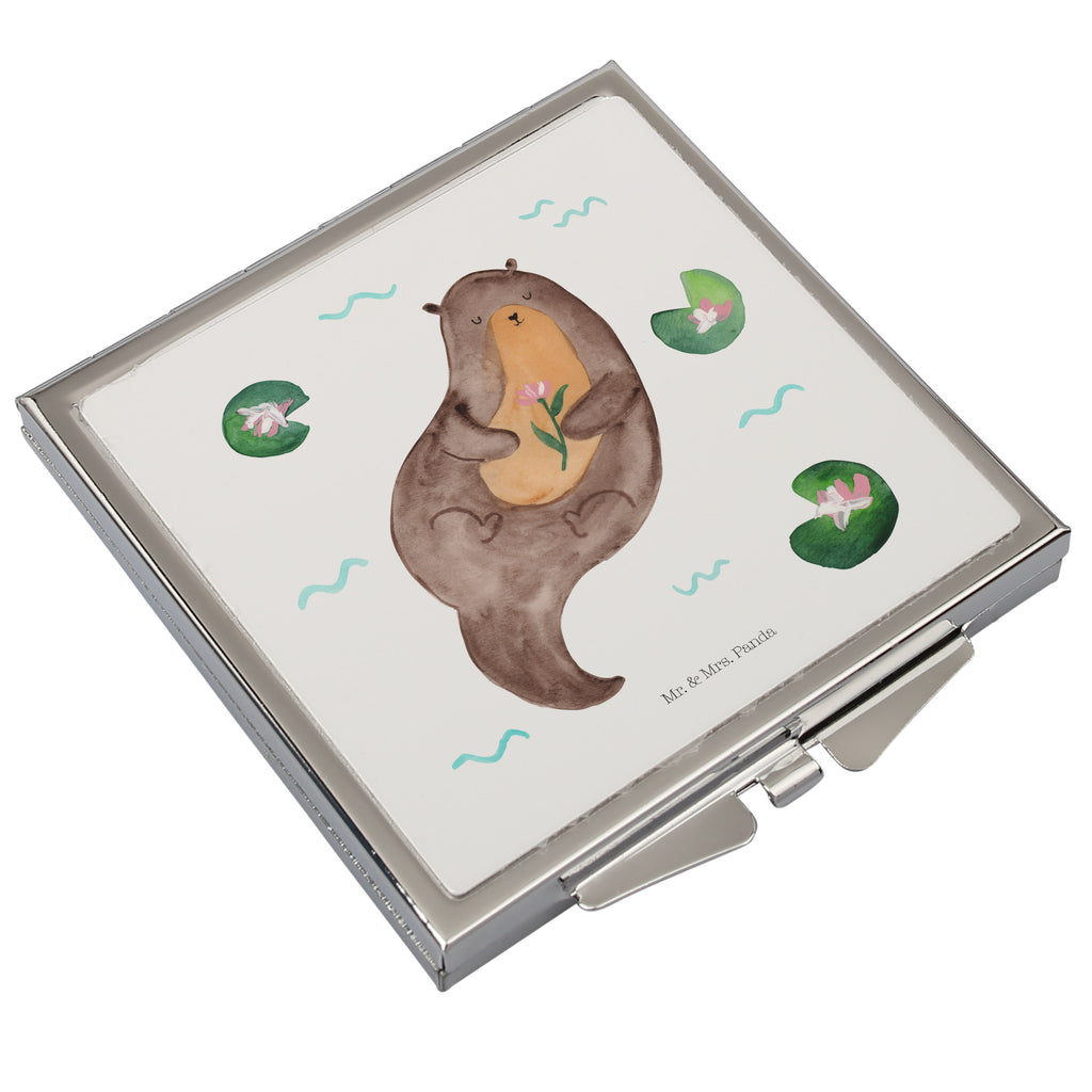 Handtaschenspiegel quadratisch Otter Seerose Spiegel, Handtasche, Quadrat, silber, schminken, Schminkspiegel, Otter, Fischotter, Seeotter, Otter Seeotter See Otter