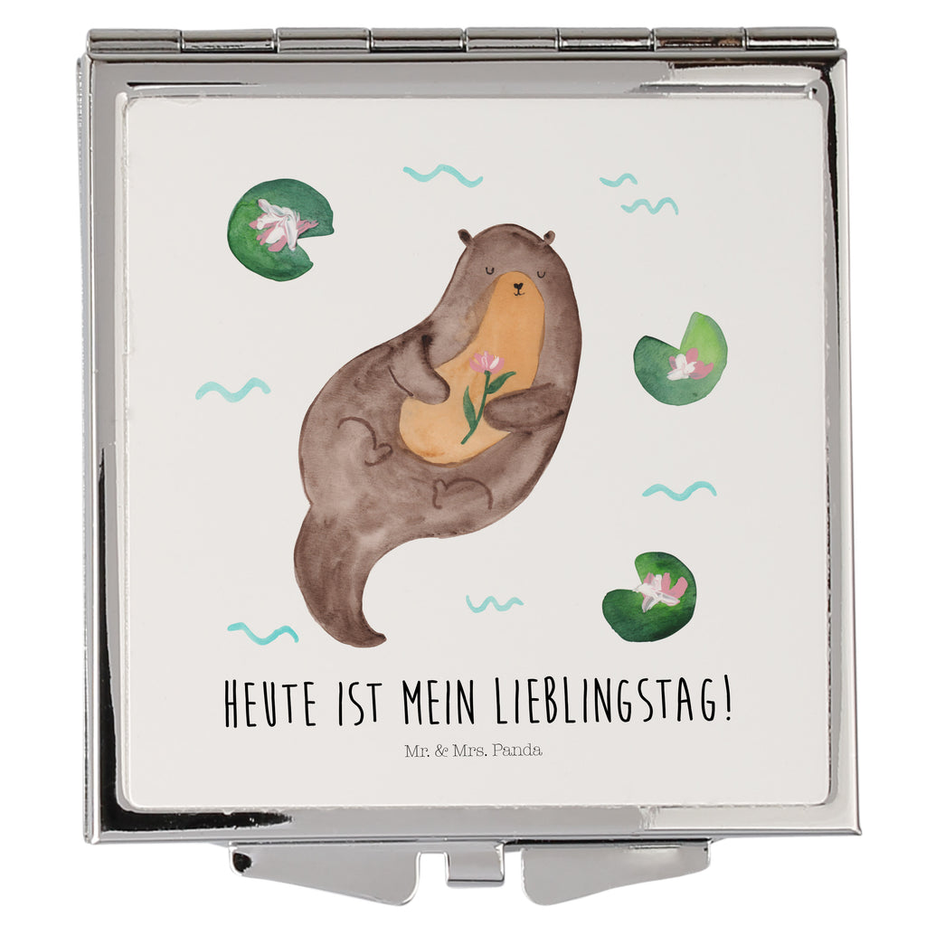 Handtaschenspiegel quadratisch Otter Seerose Spiegel, Handtasche, Quadrat, silber, schminken, Schminkspiegel, Otter, Fischotter, Seeotter, Otter Seeotter See Otter