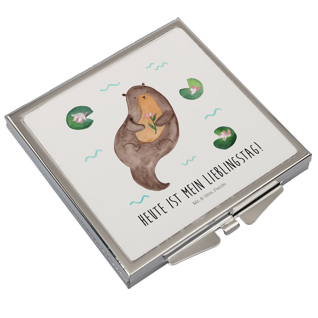 Handtaschenspiegel quadratisch Otter Seerose Spiegel, Handtasche, Quadrat, silber, schminken, Schminkspiegel, Otter, Fischotter, Seeotter, Otter Seeotter See Otter