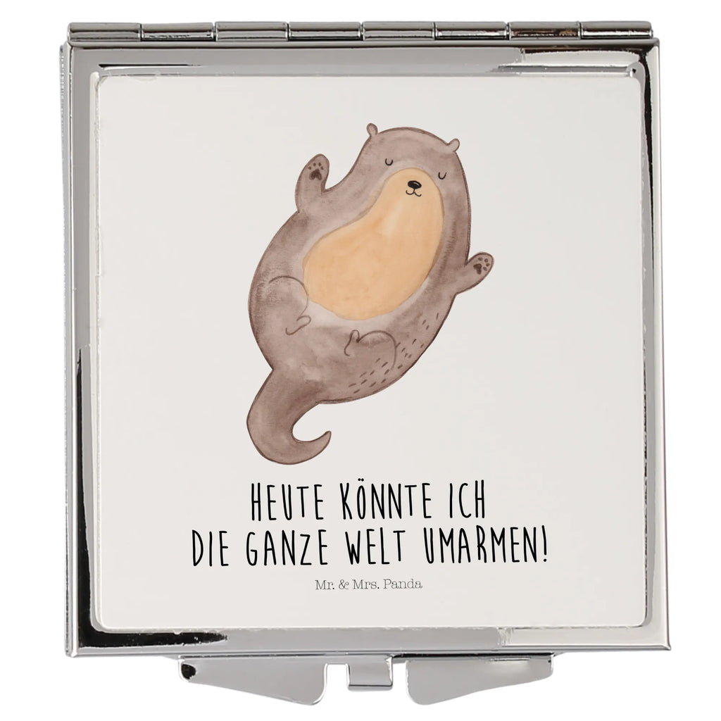 Handtaschenspiegel quadratisch Otter Umarmen Spiegel, Handtasche, Quadrat, silber, schminken, Schminkspiegel, Otter, Fischotter, Seeotter, Otter Seeotter See Otter