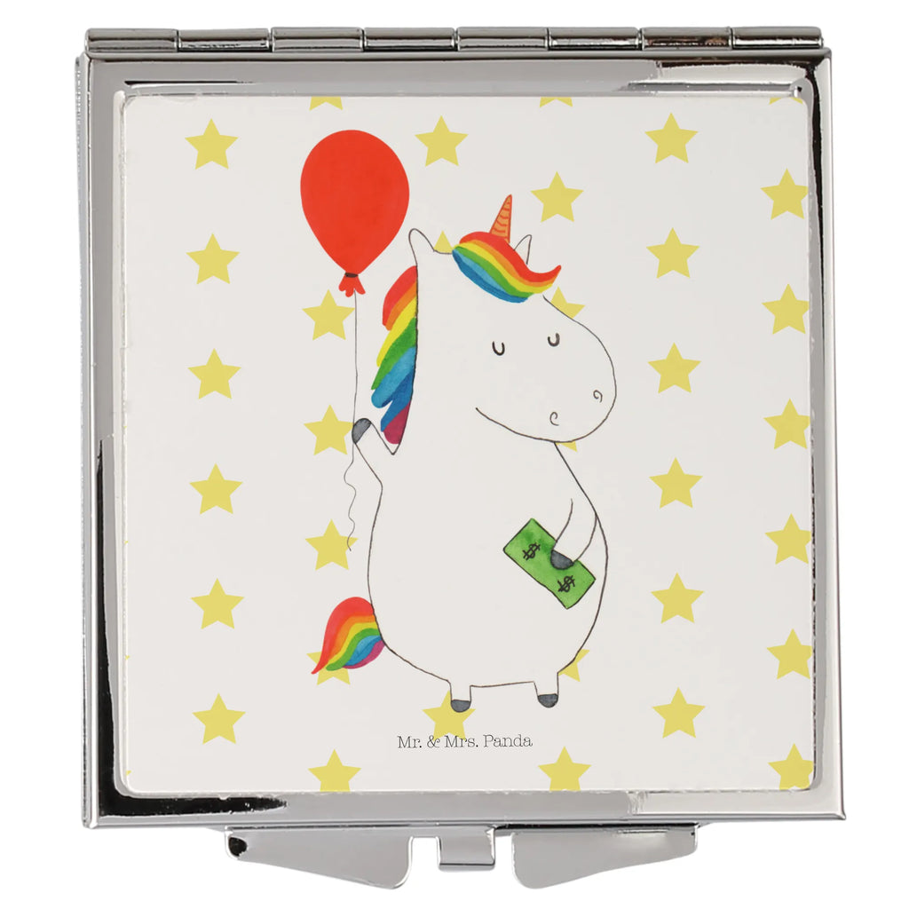 Handtaschenspiegel quadratisch Einhorn Luftballon Spiegel, Handtasche, Quadrat, silber, schminken, Schminkspiegel, Einhorn, Einhörner, Einhorn Deko, Pegasus, Unicorn, Luftballon, Geld, Lebenslust, Freude, Geschenk, Freundin