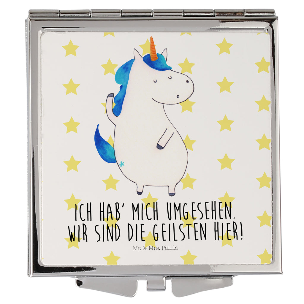 Handtaschenspiegel quadratisch Einhorn Mann Spiegel, Handtasche, Quadrat, silber, schminken, Schminkspiegel, Einhorn, Einhörner, Einhorn Deko, Pegasus, Unicorn, cool, Mann, Freundin, Familie, bester Freund, BFF, Party, hübsch, beste