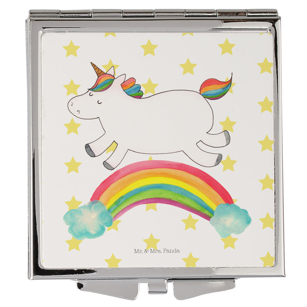 Handtaschenspiegel quadratisch Einhorn Regenbogen Spiegel, Handtasche, Quadrat, silber, schminken, Schminkspiegel, Einhorn, Einhörner, Einhorn Deko, Pegasus, Unicorn, Regenbogen, Glitzer, Einhornpower, Erwachsenwerden, Einhornautobahn