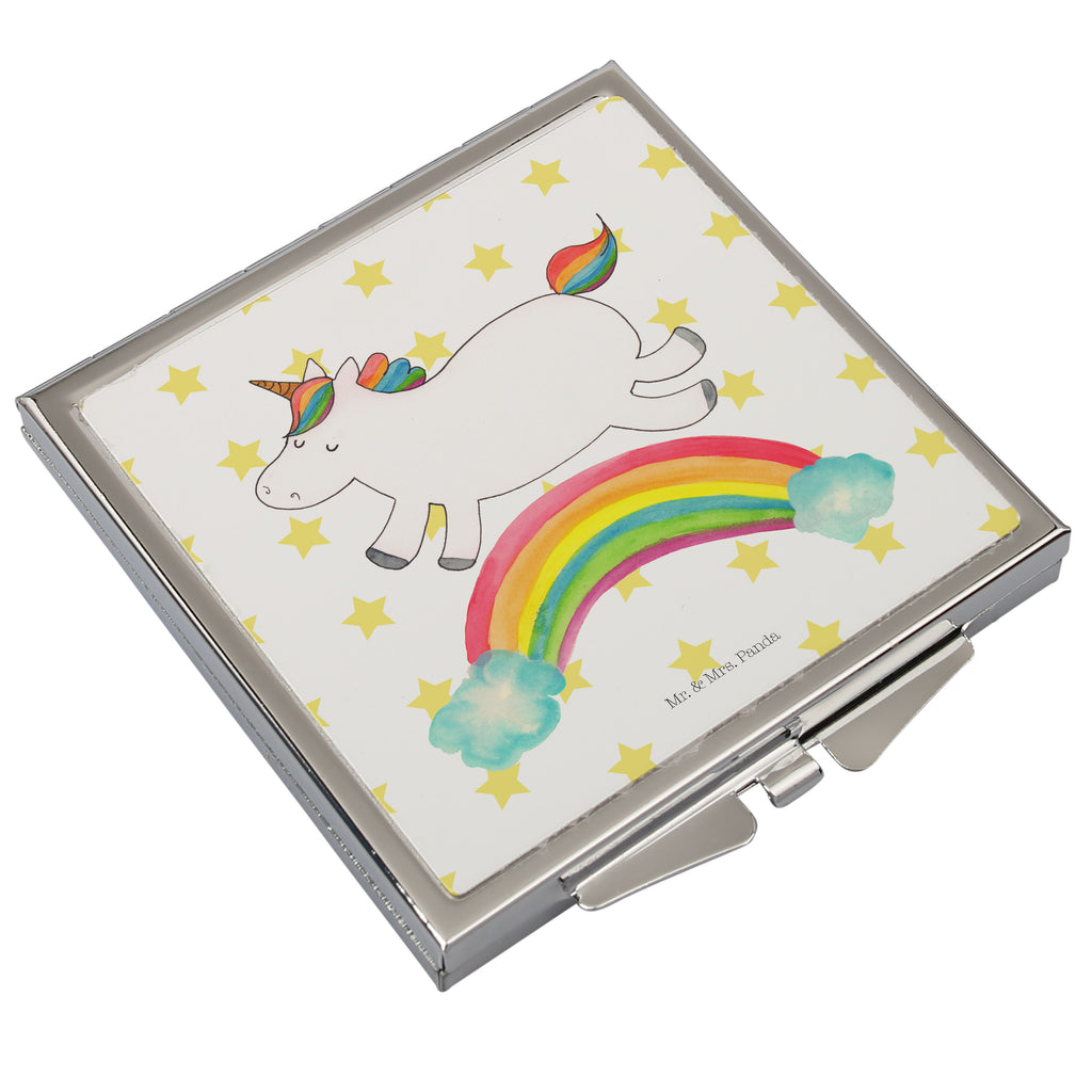 Handtaschenspiegel quadratisch Einhorn Regenbogen Spiegel, Handtasche, Quadrat, silber, schminken, Schminkspiegel, Einhorn, Einhörner, Einhorn Deko, Pegasus, Unicorn, Regenbogen, Glitzer, Einhornpower, Erwachsenwerden, Einhornautobahn