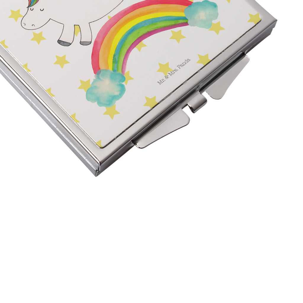 Handtaschenspiegel quadratisch Einhorn Regenbogen Spiegel, Handtasche, Quadrat, silber, schminken, Schminkspiegel, Einhorn, Einhörner, Einhorn Deko, Pegasus, Unicorn, Regenbogen, Glitzer, Einhornpower, Erwachsenwerden, Einhornautobahn