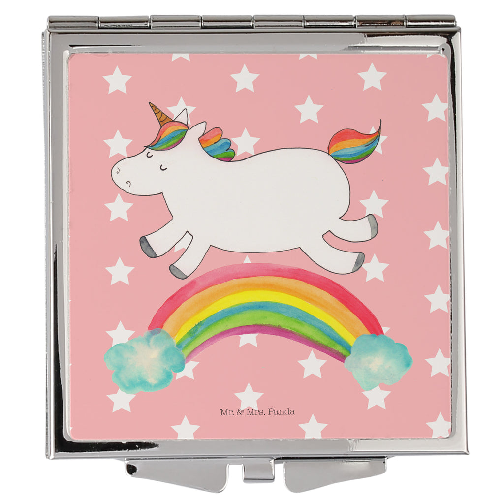 Handtaschenspiegel quadratisch Einhorn Regenbogen Spiegel, Handtasche, Quadrat, silber, schminken, Schminkspiegel, Einhorn, Einhörner, Einhorn Deko, Pegasus, Unicorn, Regenbogen, Glitzer, Einhornpower, Erwachsenwerden, Einhornautobahn