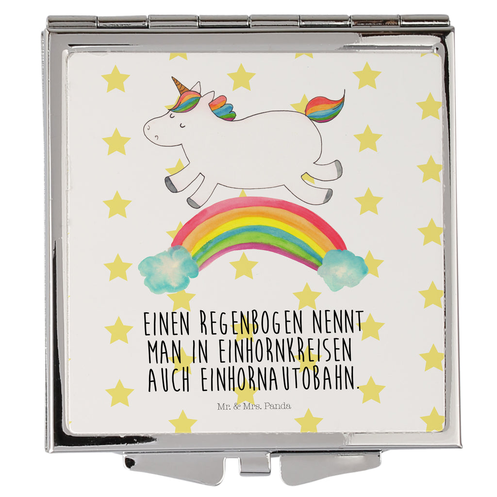 Handtaschenspiegel quadratisch Einhorn Regenbogen Spiegel, Handtasche, Quadrat, silber, schminken, Schminkspiegel, Einhorn, Einhörner, Einhorn Deko, Pegasus, Unicorn, Regenbogen, Glitzer, Einhornpower, Erwachsenwerden, Einhornautobahn