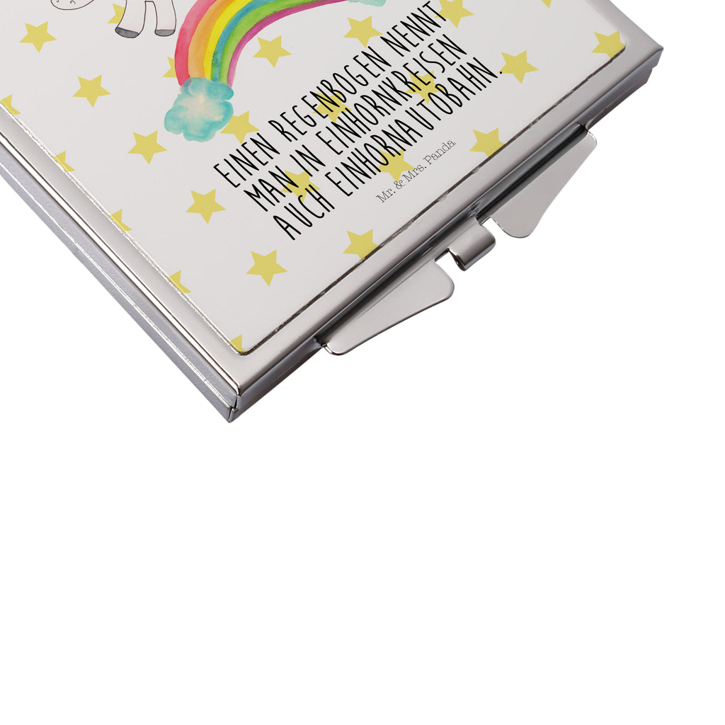 Handtaschenspiegel quadratisch Einhorn Regenbogen Spiegel, Handtasche, Quadrat, silber, schminken, Schminkspiegel, Einhorn, Einhörner, Einhorn Deko, Pegasus, Unicorn, Regenbogen, Glitzer, Einhornpower, Erwachsenwerden, Einhornautobahn