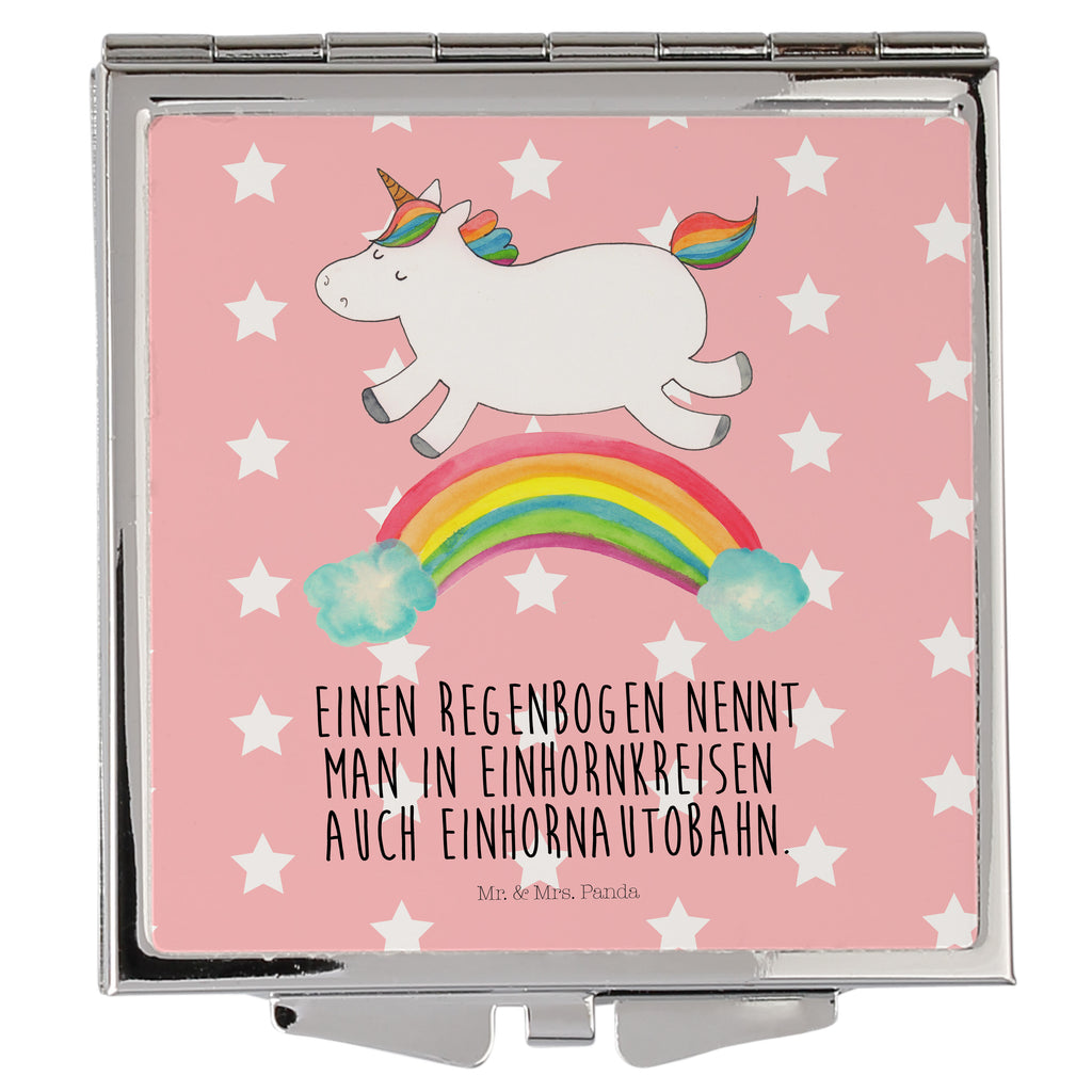 Handtaschenspiegel quadratisch Einhorn Regenbogen Spiegel, Handtasche, Quadrat, silber, schminken, Schminkspiegel, Einhorn, Einhörner, Einhorn Deko, Pegasus, Unicorn, Regenbogen, Glitzer, Einhornpower, Erwachsenwerden, Einhornautobahn