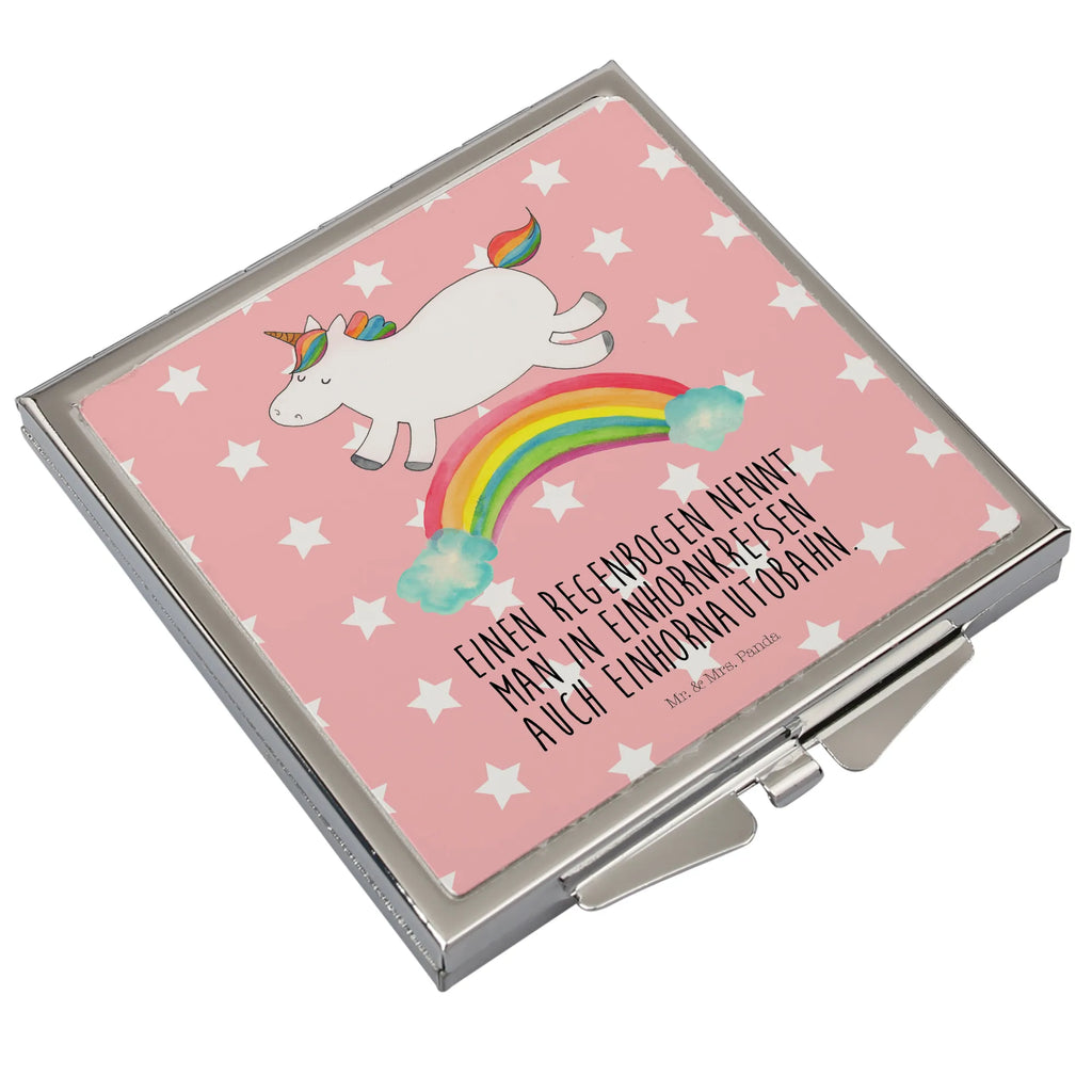 Handtaschenspiegel quadratisch Einhorn Regenbogen Spiegel, Handtasche, Quadrat, silber, schminken, Schminkspiegel, Einhorn, Einhörner, Einhorn Deko, Pegasus, Unicorn, Regenbogen, Glitzer, Einhornpower, Erwachsenwerden, Einhornautobahn