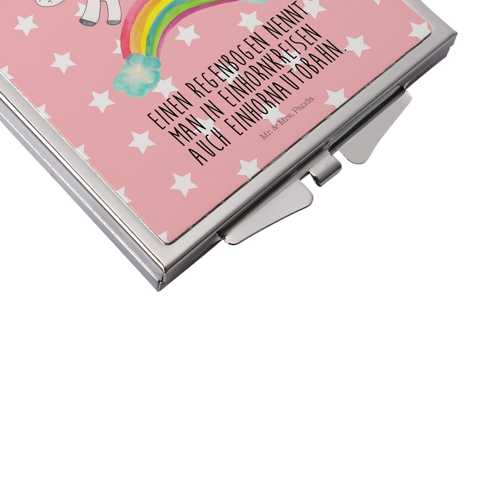 Handtaschenspiegel quadratisch Einhorn Regenbogen Spiegel, Handtasche, Quadrat, silber, schminken, Schminkspiegel, Einhorn, Einhörner, Einhorn Deko, Pegasus, Unicorn, Regenbogen, Glitzer, Einhornpower, Erwachsenwerden, Einhornautobahn