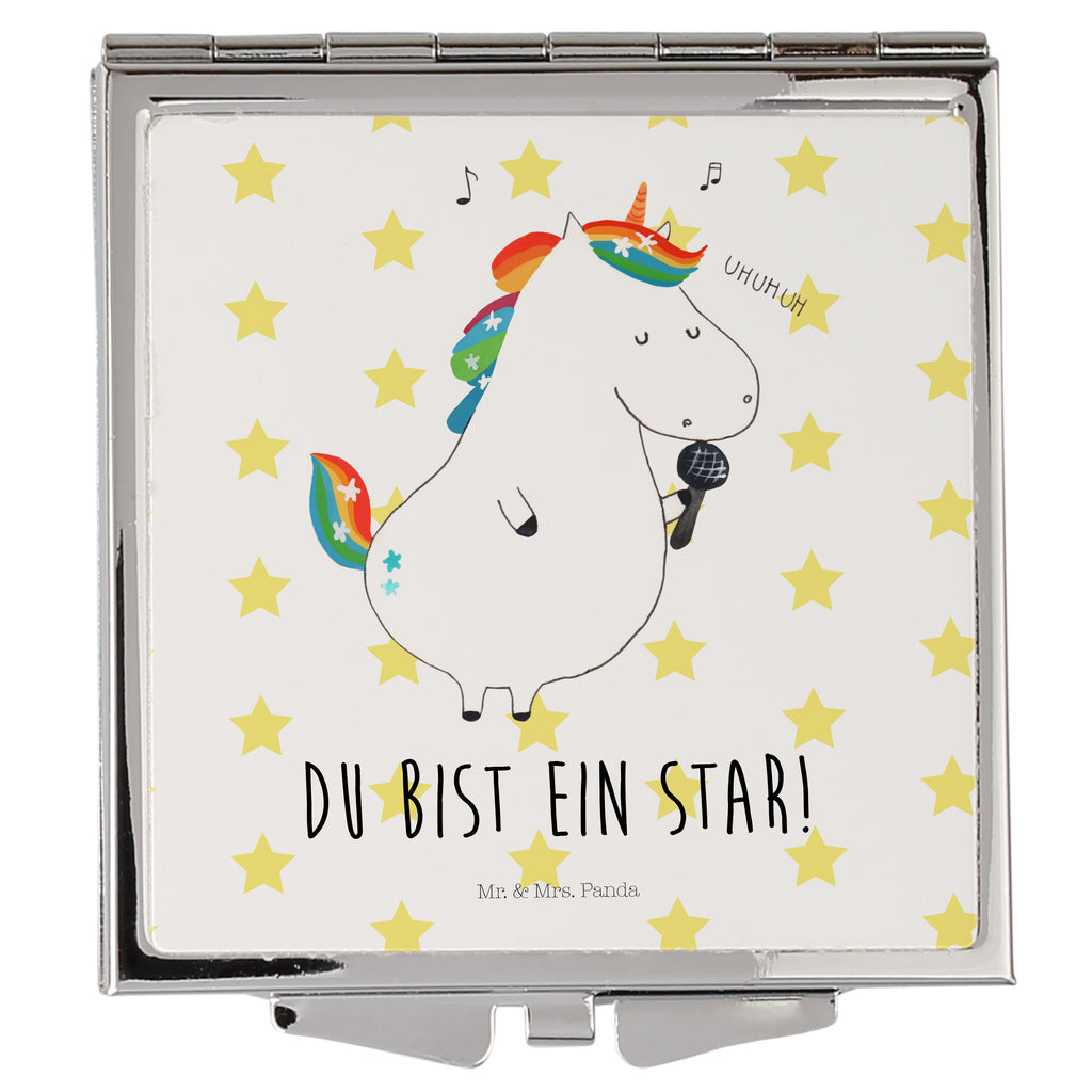 Handtaschenspiegel quadratisch Einhorn Sänger Spiegel, Handtasche, Quadrat, silber, schminken, Schminkspiegel, Einhorn, Einhörner, Einhorn Deko, Pegasus, Unicorn, Glitzer, Konfetti, Party, Geburtstag, Feier, Fest, Disco, Sängerin, Sänger, Freundin