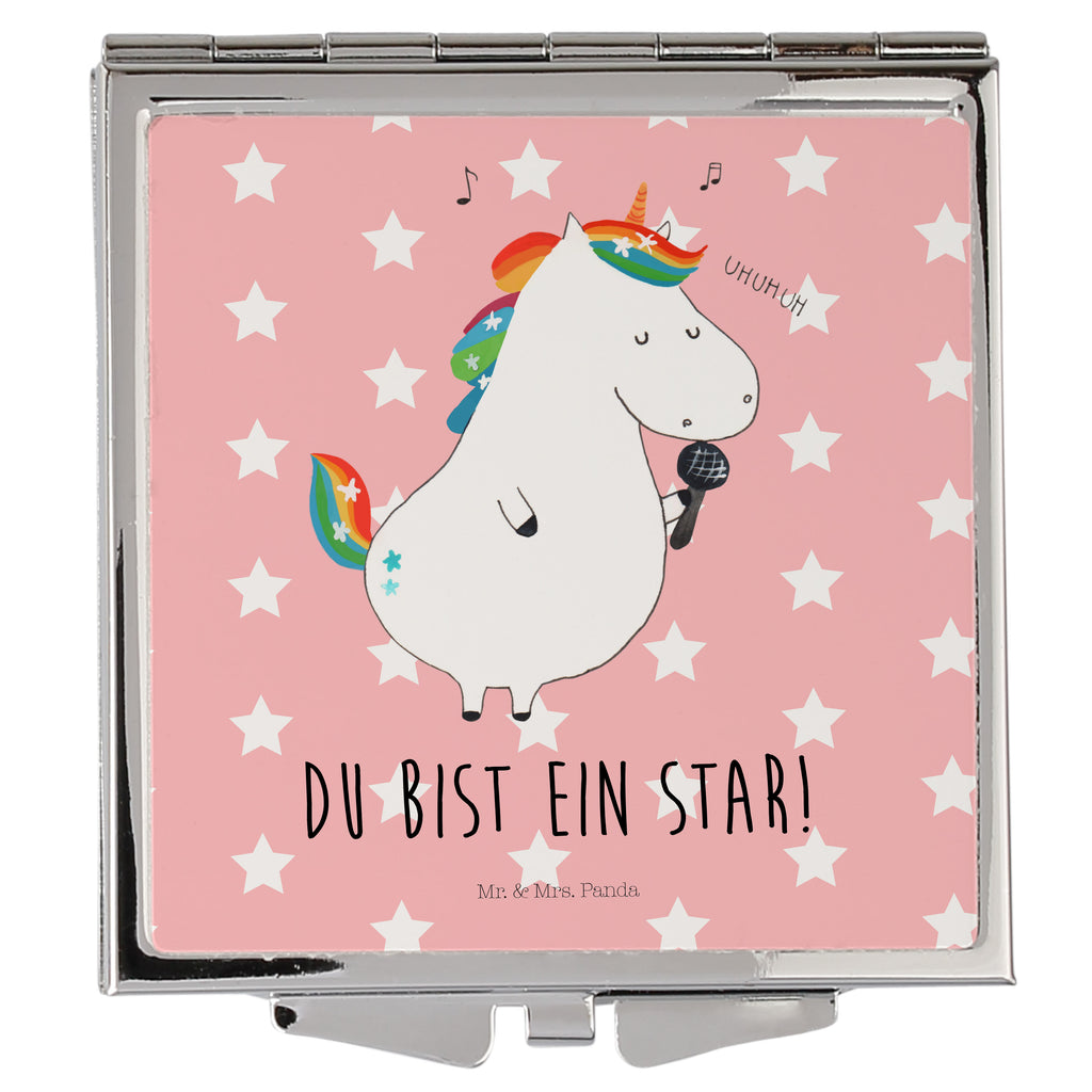 Handtaschenspiegel quadratisch Einhorn Sänger Spiegel, Handtasche, Quadrat, silber, schminken, Schminkspiegel, Einhorn, Einhörner, Einhorn Deko, Pegasus, Unicorn, Glitzer, Konfetti, Party, Geburtstag, Feier, Fest, Disco, Sängerin, Sänger, Freundin