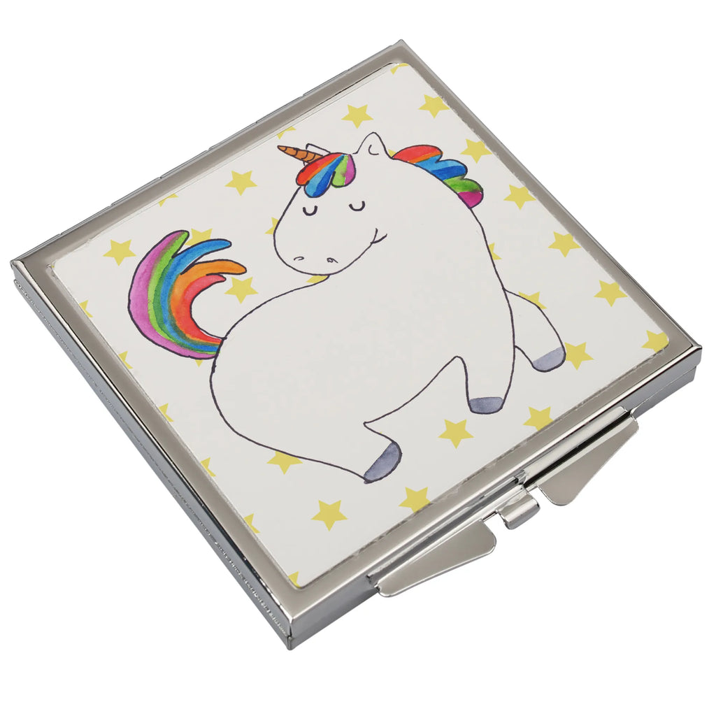 Handtaschenspiegel quadratisch Einhorn stolzierend Spiegel, Handtasche, Quadrat, silber, schminken, Schminkspiegel, Einhorn, Einhörner, Einhorn Deko, Unicorn, stolz, anders, bunt, Pferd, Reiter, Reiten, Freundin, Geschenk