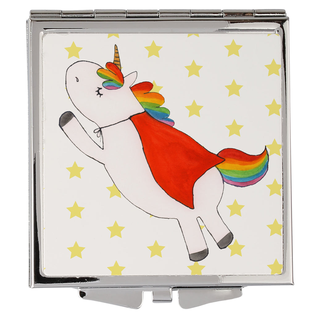 Handtaschenspiegel quadratisch Einhorn Super Spiegel, Handtasche, Quadrat, silber, schminken, Schminkspiegel, Einhorn, Einhörner, Einhorn Deko, Pegasus, Unicorn, Traummann, Superheld, Held, Freundin, Geschenk, Girl, Mädchen