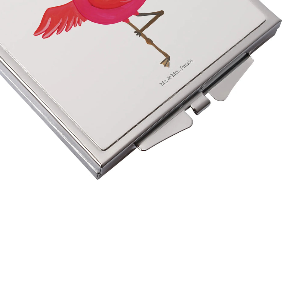 Handtaschenspiegel quadratisch Flamingo Yoga Spiegel, Handtasche, Quadrat, silber, schminken, Schminkspiegel, Flamingo, Vogel, Yoga, Namaste, Achtsamkeit, Yoga-Übung, Entspannung, Ärger, Aufregen, Tiefenentspannung