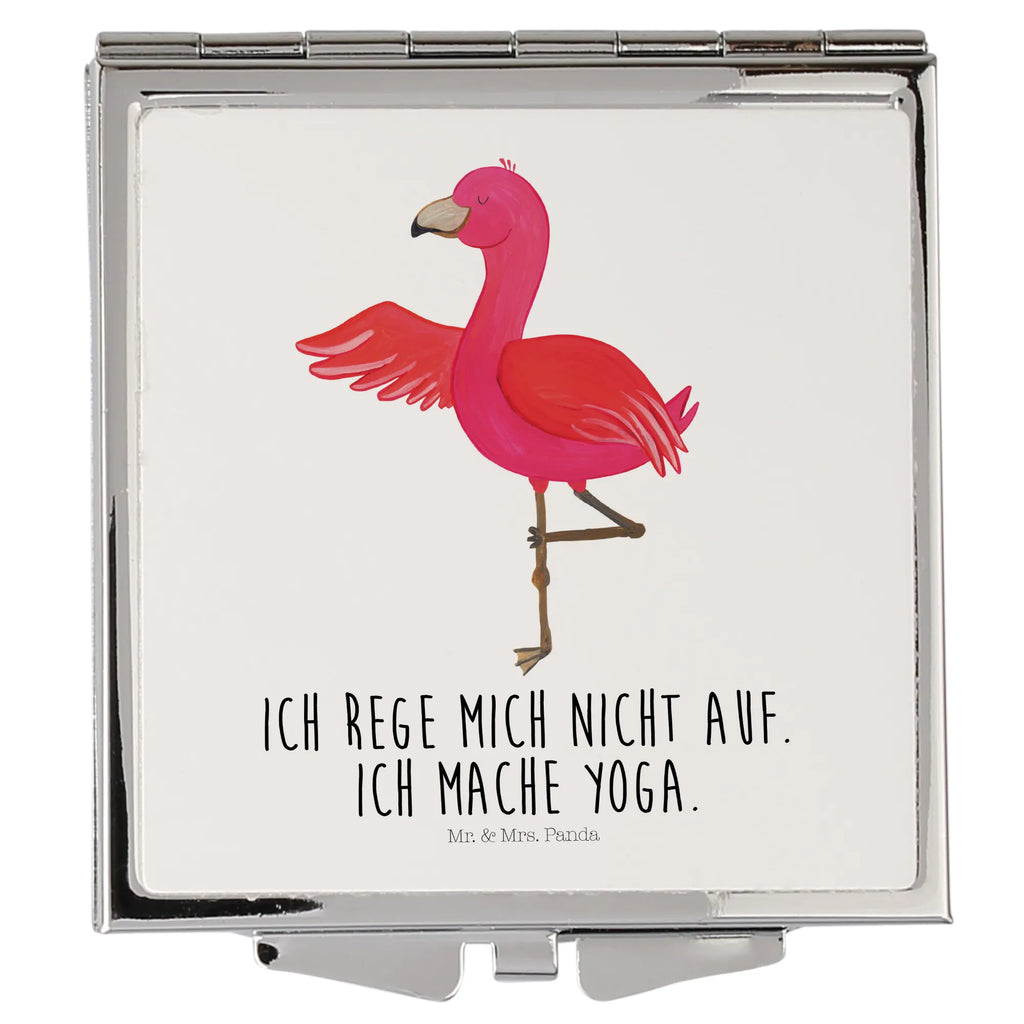 Handtaschenspiegel quadratisch Flamingo Yoga Spiegel, Handtasche, Quadrat, silber, schminken, Schminkspiegel, Flamingo, Vogel, Yoga, Namaste, Achtsamkeit, Yoga-Übung, Entspannung, Ärger, Aufregen, Tiefenentspannung