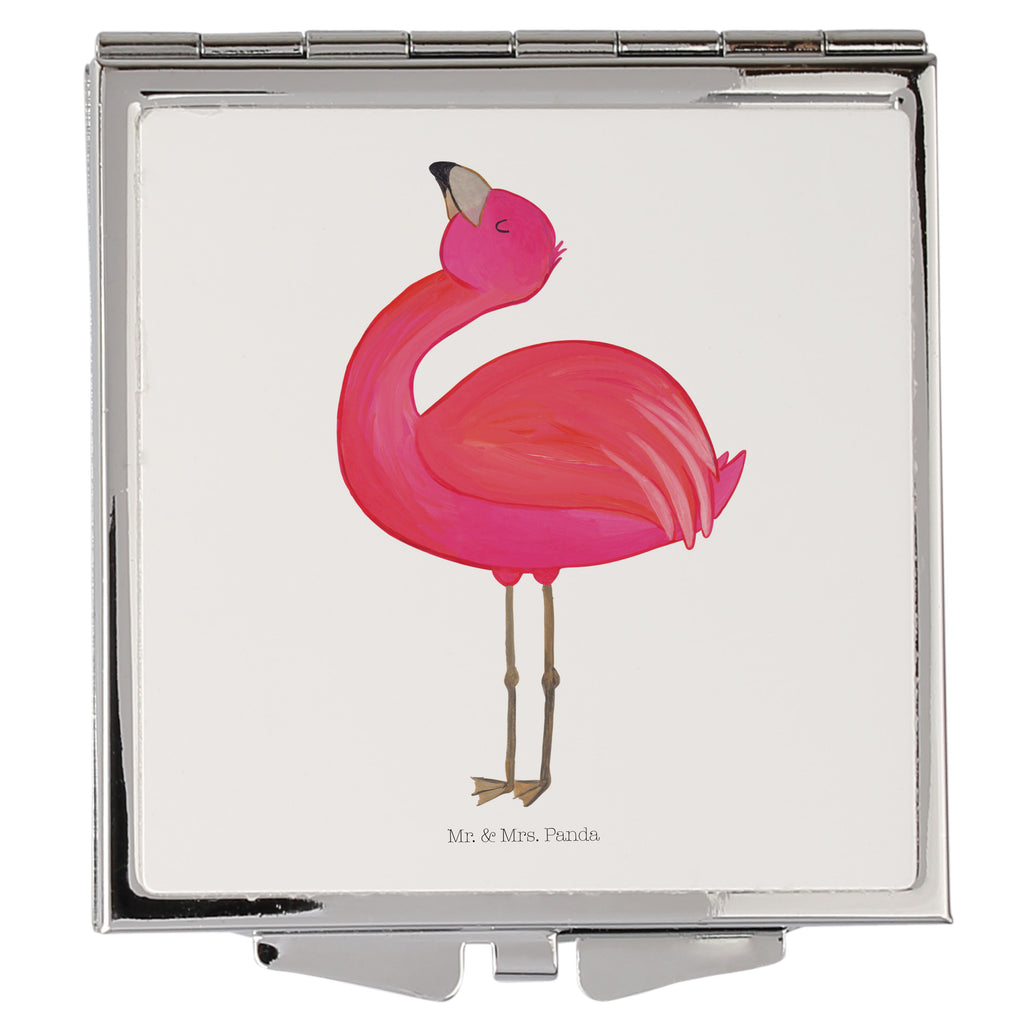 Handtaschenspiegel quadratisch Flamingo Stolz Spiegel, Handtasche, Quadrat, silber, schminken, Schminkspiegel, Flamingo, stolz, Freude, Selbstliebe, Selbstakzeptanz, Freundin, beste Freundin, Tochter, Mama, Schwester