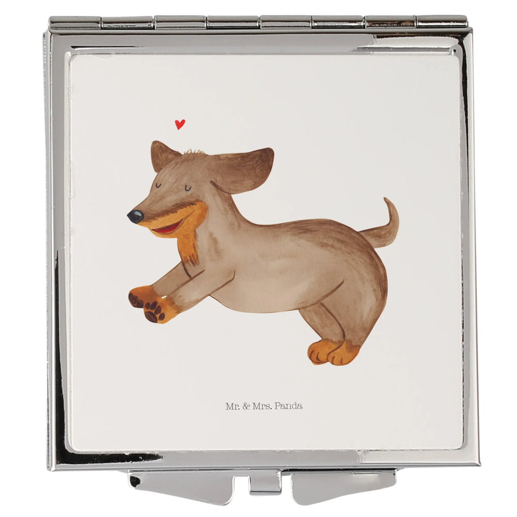 Handtaschenspiegel quadratisch Hund Dackel Spiegel, Handtasche, Quadrat, silber, schminken, Schminkspiegel, Hund, Hundemotiv, Haustier, Hunderasse, Tierliebhaber, Hundebesitzer, Sprüche, Hunde, Dackel, Dachshund, happy dog