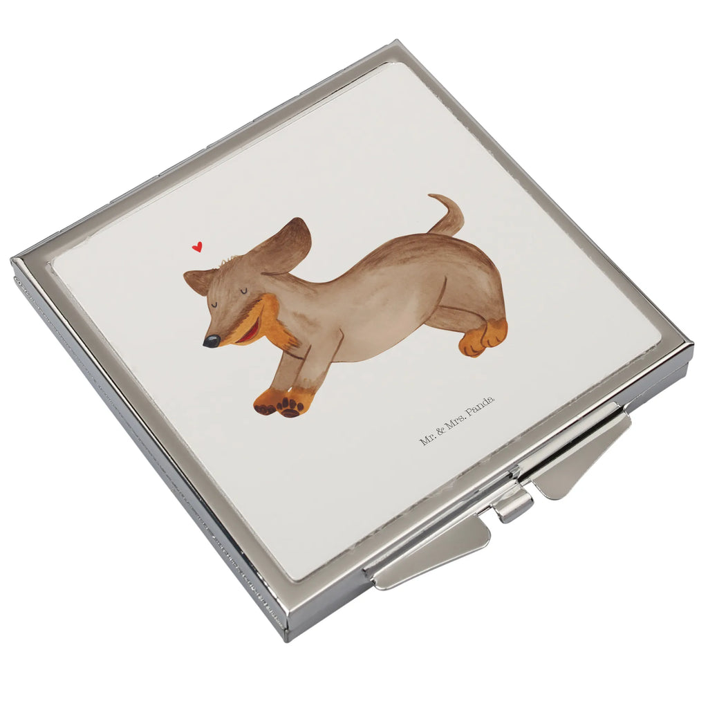 Handtaschenspiegel quadratisch Hund Dackel Spiegel, Handtasche, Quadrat, silber, schminken, Schminkspiegel, Hund, Hundemotiv, Haustier, Hunderasse, Tierliebhaber, Hundebesitzer, Sprüche, Hunde, Dackel, Dachshund, happy dog