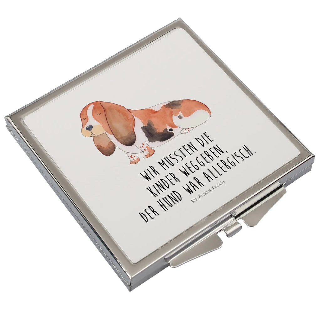 Handtaschenspiegel quadratisch Hund Basset Hound Spiegel, Handtasche, Quadrat, silber, schminken, Schminkspiegel, Hund, Hundemotiv, Haustier, Hunderasse, Tierliebhaber, Hundebesitzer, Sprüche, Basset Hound, Basset, Hundeliebe, kinderlos