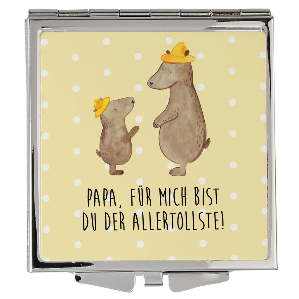 Handtaschenspiegel quadratisch Bären mit Hut Spiegel, Handtasche, Quadrat, silber, schminken, Schminkspiegel, Familie, Vatertag, Muttertag, Bruder, Schwester, Mama, Papa, Oma, Opa, Bär, Bären, Vater, Papi, Paps, Dad, Daddy, Lieblingsmensch, Sohn, Söhne, Kind, Kinder, Vater-Sohn, Family, Vorbild